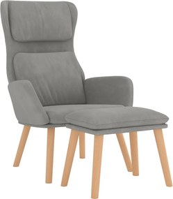 vidaXL Πολυθρόνα Relax Ανοιχτό Γκρι Βελούδινη με Σκαμπό