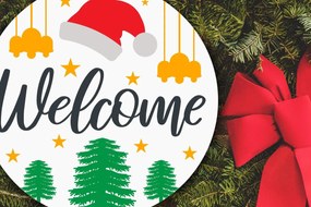 Σετ των 2 Intra απο ξύλο plywood 3mm-4mm πάχος - Στρογγυλή πινακίδα καλωσορίσματος Χριστουγέννων κοπής με λέιζερ Δίασταση 12x12 cm INTRAFABR-39163930