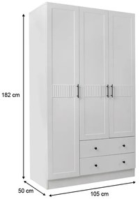 Ντουλάπα ρούχων Jenna Megapap τρίφυλλη χρώμα λευκό 105x50x182εκ.