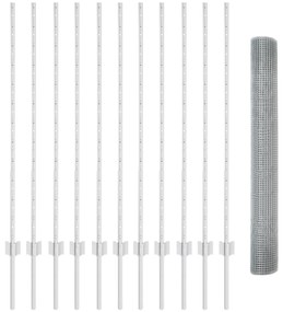vidaXL Γαλβανισμένο Φence  με 22 U Posts Ασημί 1.2x25 μ Μεταλλικό