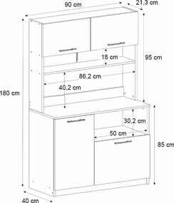 Έπιπλο κουζίνας Tuco 2 Megapap χρώμα λευκό 90x40x180εκ.