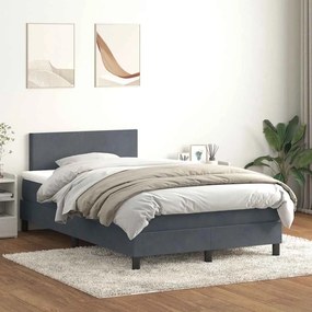 vidaXL Κρεβάτι Boxspring με Στρώμα Σκούρο Γκρι 120x210 εκ. Βελούδινο