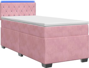 vidaXL Κρεβάτι Box Spring με Στρώμα και LED Ροζ 80 x 200 cm Βελούδο