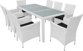 vidaXL Σετ Τραπεζαρίας Εξωτ. Χώρου 9 τεμ. Λευκό Κρεμ Συνθετικό Ρατάν
