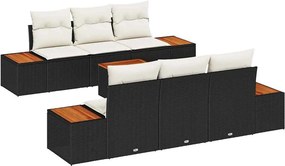 vidaXL Σετ Καναπέ Κήπου με μαξιλάρι 7 pcs Μαύρο Πολυ ράταν