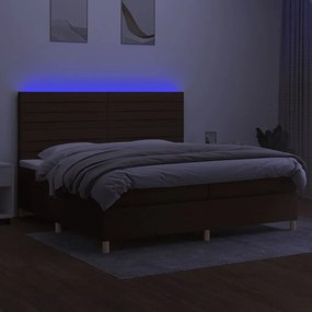 vidaXL Κρεβάτι Boxspring με Στρώμα &amp; LED Σκ.Καφέ 200x200εκ. Υφασμάτινο