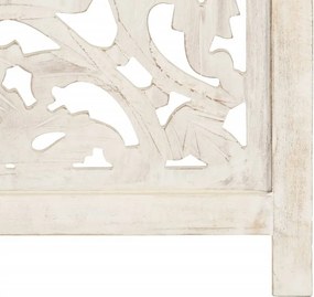 vidaXL Παραβάν Σκαλιστό στο Χέρι 3 Πάνελ Λευκό 120x165 εκ. Ξύλο Μάνγκο