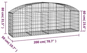 Συρματοκιβώτιο Τοξωτό 200x50x60/80εκ. από Γαλβανισμένο Χάλυβα - Ασήμι