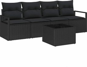vidaXL Σετ Καναπέ με μαξιλάρι 5 pcs Μαύρο συνθετικό ρατάν