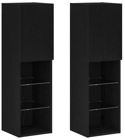 vidaXL LED Τηλεοπτική Ντουλάπα 2 τμχ Μαύρη Δρύς 30,5x30x102 εκ. Επεξεργασμένο ξύλο