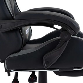 Καρέκλα Racing με Υποπόδιο Γκρι/Μαύρη από Συνθετικό Δέρμα - Γκρι