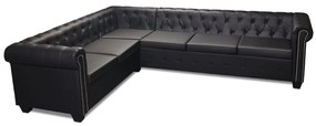 vidaXL Καναπές Γωνιακός Εξαθέσιος Chesterfield Μαύρος Συνθετικό Δέρμα