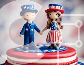 Intra Συλλεκτικό Ξύλινο Παζλ Plywood  4mm - Τούρτα 4ης Ιουλίου με πατριωτικά ειδώλια Σε Ξύλινο Κουτί - Διαστάσεις: 10x10 cm – 25 κομμάτια