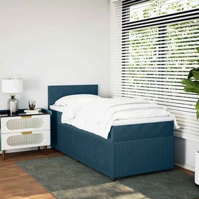 vidaXL Κρεβάτι Boxspring με Στρώμα Μπλε 90x200 εκ. Βελούδινο