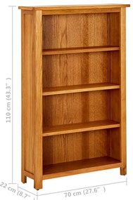 vidaXL Βιβλιοθήκη με 4 Επίπεδα 70 x 22 x 110 εκ. από Μασίφ Ξύλο Δρυός