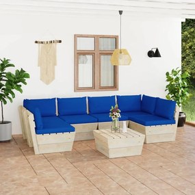 Σαλόνι Κήπου από Παλέτες 7 τεμ. Ξύλο Ερυθρελάτης με Μαξιλάρια - Μπλε