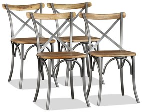 Καρέκλες Τραπεζαρίας 4 τεμ. από Μασίφ Ξύλο Μάνγκο και Ατσάλι