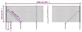 vidaXL Συρματόπλεγμα Περίφραξης Ανθρακί 1,1 x 25 μ. με Καρφωτές Βάσεις