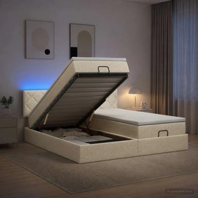vidaXL Κρεβάτι Ottoman με Στρώμα και LED Κρεμ 180 x 200 cm Ύφασμα