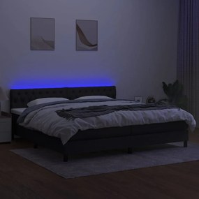 Κρεβάτι Boxspring με Στρώμα &amp; LED Μαύρο 200x200 εκ. Υφασμάτινο - Μαύρο