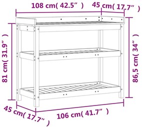 Τραπέζι Κηπουρικής με Ράφια 108x45x86,5 εκ. Μασίφ Ξύλο Πεύκου - Λευκό