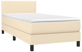 ΚΡΕΒΑΤΙ BOXSPRING ΜΕ ΣΤΡΩΜΑ &amp; LED ΚΡΕΜ 90X190 ΕΚ. ΥΦΑΣΜΑΤΙΝΟ 3132962