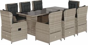 vidaXL Σετ Τραπεζαρίας Κήπου 9 τεμ. Αν. Γκρι Συνθ. Ρατάν με Μαξιλάρια