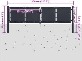 vidaXL Πόρτα Κήπου Ανθρακί 300x75 εκ. από Ατσάλι