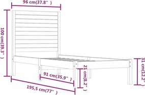 vidaXL Πλαίσιο Κρεβατιού Λευκό 90 x 190 εκ. Μασίφ Ξύλο Single