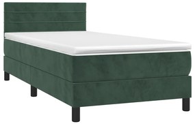 vidaXL Κρεβάτι Boxspring με Στρώμα Σκούρο Πράσινο 90x190 εκ. Βελούδινο