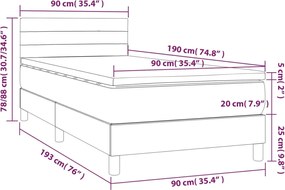 vidaXL Κρεβάτι Boxspring με Στρώμα Μαύρο 90x190 εκ.Υφασμάτινο