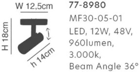 MFS30-05-01 MAGNETIC FLEX  Smart 48V Spotllight 12W 960Lm Dim 2700K-6000K  Beam Angle 36° Light