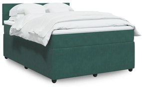 vidaXL Κρεβάτι Boxspring με Στρώμα Σκούρο Πράσινο 140x200εκ. Βελούδινο