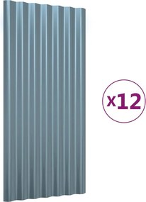 vidaXL Πάνελ Οροφής 12 τεμ. Γκρι 80 x 36 εκ. Γαλβανισμένος χάλυβας