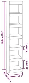 Βιβλιοθήκη/Διαχωριστικό Χώρου Λευκό 40x30x198 εκ. Επεξ. Ξύλο - Λευκό