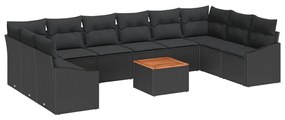 vidaXL Σετ Καναπέ Κήπου με μαξιλάρι 11 pcs Μαύρο Πολυ ράταν