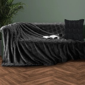 Ριχτάρι Καναπέ Τριθέσιου Γούνινο (180x300) + Γούνινη Διακοσμητική Μαξιλαροθήκη (50x50) Makis Tselios Nola Dark Grey