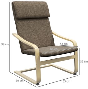 HOMCOM Πολυθρόνα με προσκέφαλο και μπράτσα, κάλυμμα με όψη λινό, ξύλινο πλαίσιο, Καφέ + Φυσικό