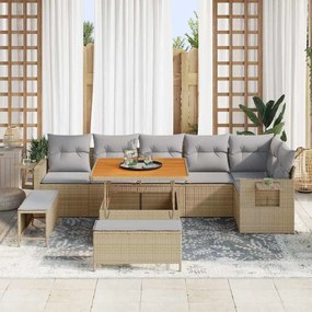 vidaXL Σετ Καναπέ Κήπου Ρυθμιζόμενο ύψος 9 pcs Μπεζ συνθετικό ρατάν