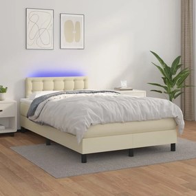 vidaXL Κρεβάτι Boxspring με Στρώμα &amp; LED Κρεμ 120x200 εκ. Συνθ. Δέρμα