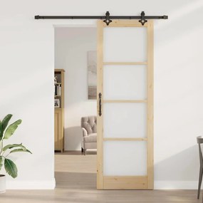 vidaXL Συρόμενη Πόρτα Χειροκίνητος Καφέ 78 x 232 cm Ξύλο και μέταλλο