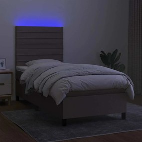 vidaXL Κρεβάτι Boxspring με Στρώμα &amp; LED Taupe 90x190 εκ. Υφασμάτινο