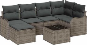 vidaXL Σετ Καναπέ Κήπου με μαξιλάρι 7 pcs Γκρι Πολυ ράταν