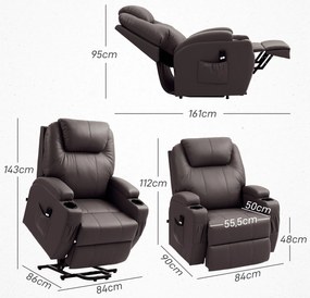 HOMCOM Πολυθρόνα Ανάκλισης, Πολυθρόνα Ανάκλισης με Βοήθεια Ανύψωσης, με Τηλεχειριστήριο, Βάση Ποτηριού, Ρυθμιζόμενη Πλάτη, Καφέ