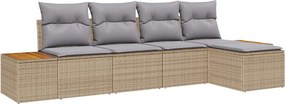 vidaXL Σετ Καναπέ Κήπου με μαξιλάρι 5 pcs Μπεζ Πολυ ράταν