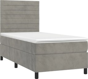 vidaXL Κρεβάτι Boxspring με Στρώμα &amp; LED Αν.Γκρι 90x200 εκ. Βελούδινο