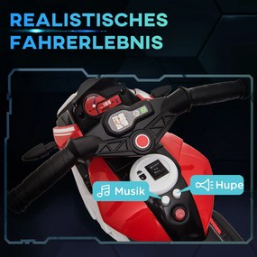 HOMCOM Ηλεκτρικό παιδικό μοτοσικλέτα, Φώτα &amp; Ήχοι, 3 km/h, επαναφορτιζόμενο, Πλαστικό &amp; Μέταλλο, Μαύρο/Κόκκινο