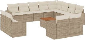vidaXL Σετ Καναπέ Κήπου 13τεμ Μπεζ Συνθ. Ρατάν με Μαξιλάρια
