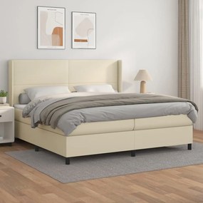 vidaXL Κρεβάτι Boxspring με Στρώμα Κρεμ 200x200 εκ. Συνθετικό Δέρμα