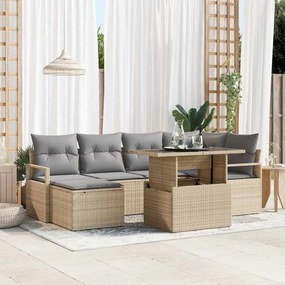 vidaXL Σετ Καναπέ Κήπου με μαξιλάρι 7 pcs μπεζ και ανοιχτό γκρι